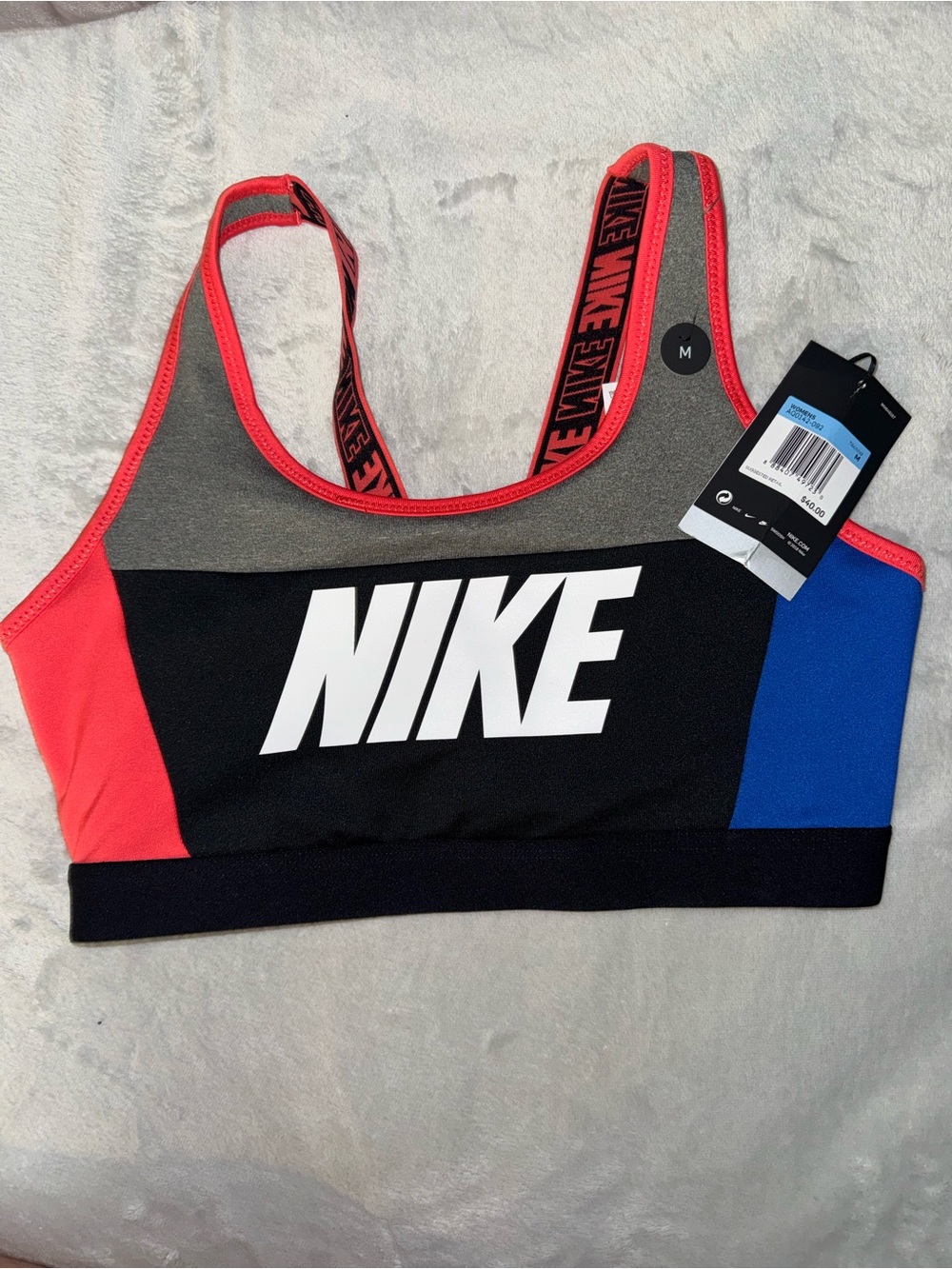 Nike Colorblock Sports Bra in Black, Gray, Blue, Coral size M